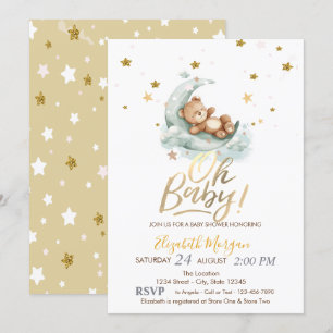 Teddy Bear Moon Stars Baby shower Kaart