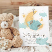 Teddy Bear Moon Stars Boy Baby shower Kaart