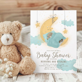 Teddy Bear Moon Stars Boy Baby shower Kaart