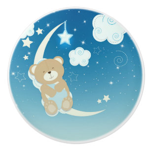 Teddy Bear Moon & Stars Cute Celestial Nursery Keramische Knop