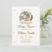 Teddy Bear Moon & Stars Neutral Baby Shower Kaart (Staand voorkant)
