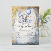 Teddy Bear Moon, Sterren Waterverf Baby shower Kaart (Staand voorkant)