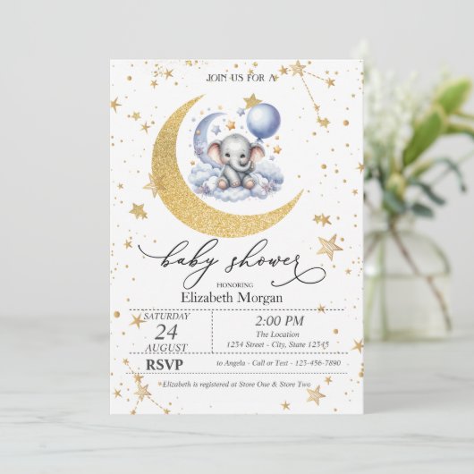 Teddy Bear Moon, Sterren Waterverf Baby shower Kaart (Staand voorkant)