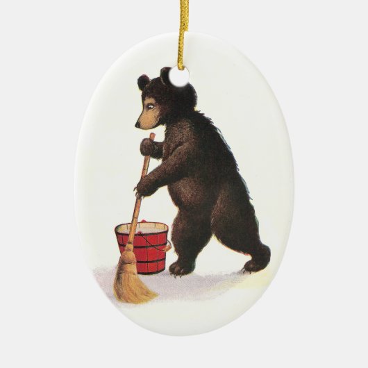 Teddy Bear Mopping Floor Keramisch Ornament (Voorkant)