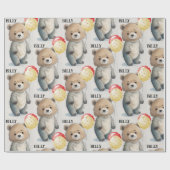 Teddy Bear Naam toevoegen Kinder Schattige Verjaar Cadeaupapier (Vlak)