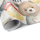 Teddy Bear Naam toevoegen Kinder Schattige Verjaar Cadeaupapier (Rol Hoek)
