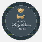 Teddy Bear Navy Blue Baby shower Ronde Sticker (Voorkant)