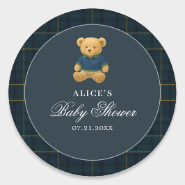 Teddy Bear Navy Blue Baby shower Ronde Sticker