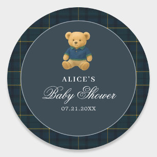 Teddy Bear Navy Blue Baby shower Ronde Sticker