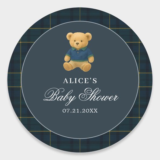 Teddy Bear Navy Blue Baby shower Ronde Sticker