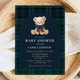 Teddy Bear Navy Schotse baby shower uitnodiging
