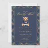 Teddy Bear Navy Tartan Plaid Classic Baby Shower Kaart (Voorkant)