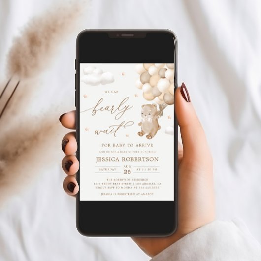 Teddy Bear Neutral Balloons Baby shower Uitnodigin Kaart