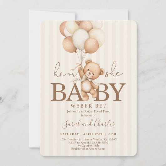 Teddy Bear Neutral Gender Reveal  Kaart (Voorkant)