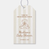Teddy Bear Neutral Stripes Baby shower Cadeaulabel (Voorkant)
