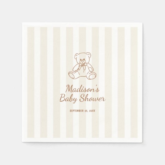 Teddy Bear Neutral Stripes Baby shower Servet (Voorkant)