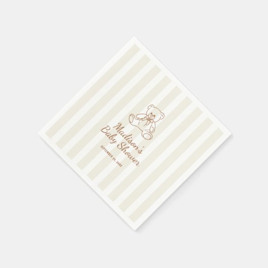 Teddy Bear Neutral Stripes Baby shower Servet (Hoek)
