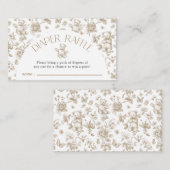 Teddy Bear Neutral Toile Luier Raffle Baby shower Informatiekaartje (Voorkant / Achterkant)