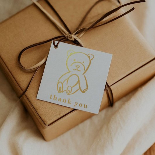 Teddy Bear Newborn Illustration Baby shower Gold Bedankjes Labels