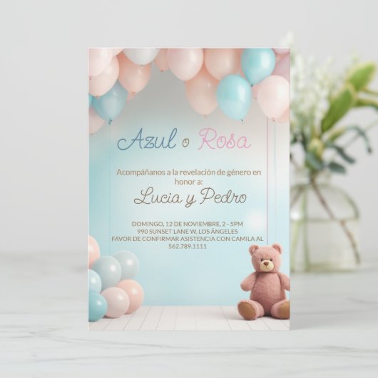 Teddy Bear Niño Niña - Spaans Geslacht onthullen Kaart (Staand voorkant)