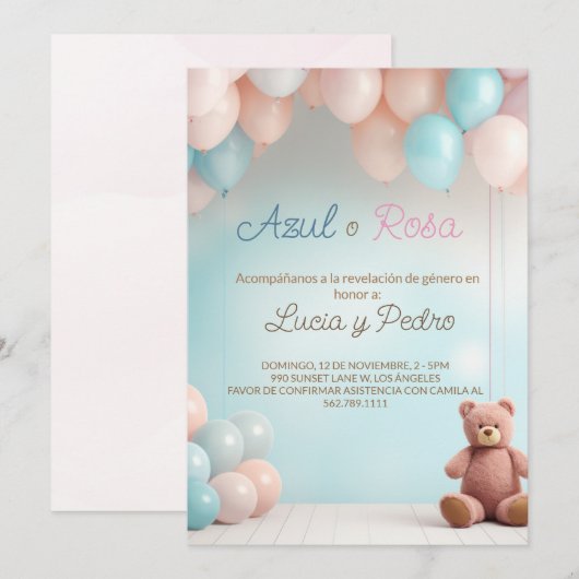 Teddy Bear Niño Niña - Spaans Geslacht onthullen Kaart (Voorkant / Achterkant)