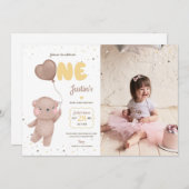 Teddy Bear nodigt eerste verjaardag uit met foto Kaart (Voorkant / Achterkant)