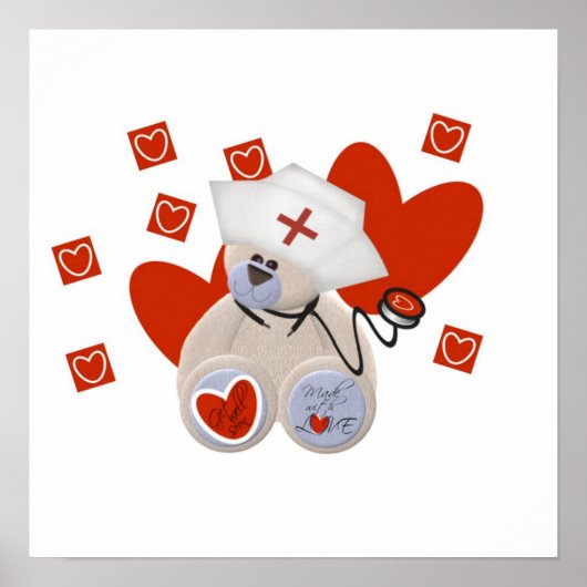 Teddy Bear Nurse Love Tshirts and Gifts Poster (Voorkant)