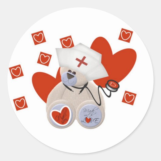 Teddy Bear Nurse Love Tshirts and Gifts Ronde Sticker (Voorkant)