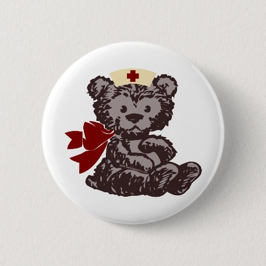 Teddy Bear Nurse (rood) Ronde Button 5,7 Cm (Voorkant)