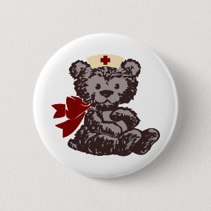Teddy Bear Nurse (rood) Ronde Button 5,7 Cm