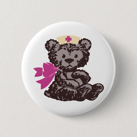 Teddy Bear Nurse (Roze) Ronde Button 5,7 Cm (Voorkant)