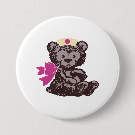 Teddy Bear Nurse (Roze) Ronde Button 7,6 Cm (Voorkant)