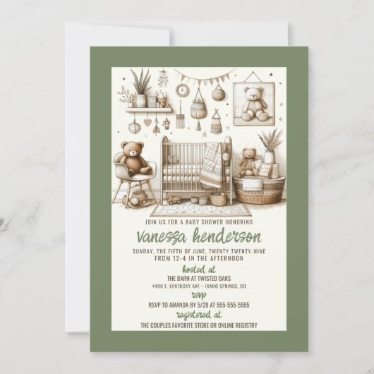Teddy Bear Nursery Baby shower Uitnodiging (Voorkant)