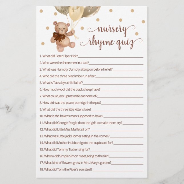 Teddy Bear Nursery Rhyme Quiz Game (Voorkant)