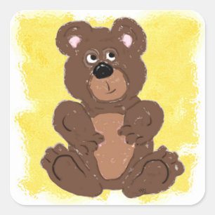 Teddy Bear O2 Yellow Background Vierkante Sticker