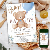 Teddy Bear Oh Boy Baby shower Blauwe Ballon Kaart