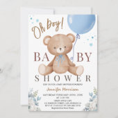 Teddy Bear Oh Boy Baby shower Blauwe Ballon Kaart (Voorkant)