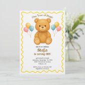 Teddy Bear One Year of Magic First Birthday  Kaart (Staand voorkant)
