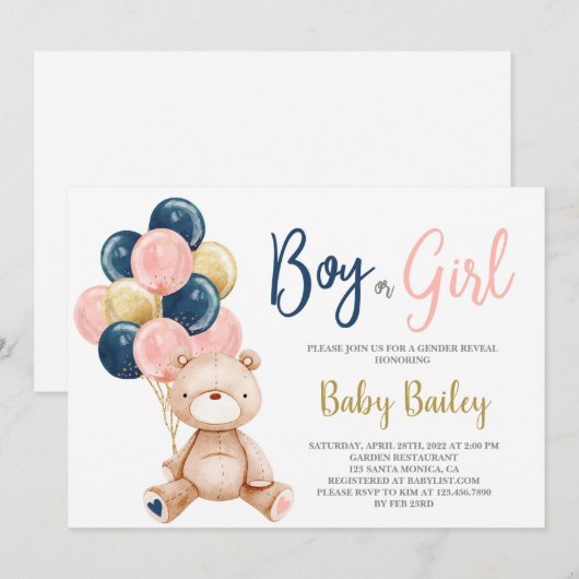 Teddy Bear onthult het geslacht Kaart (Voorkant / Achterkant)