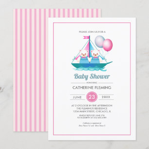 Teddy Bear ontwerp Twin Girls Baby shower Kaart