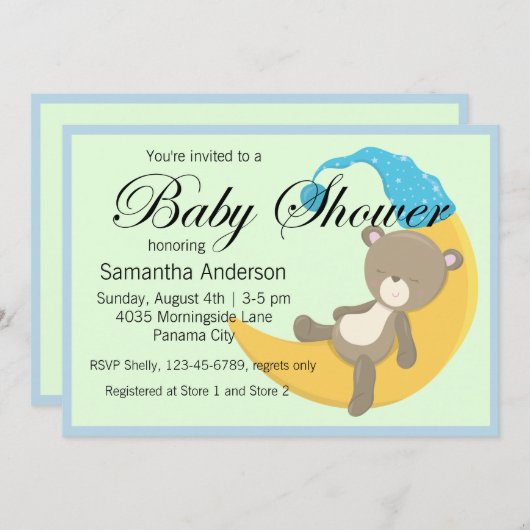Teddy Bear op Crescent Moon Baby shower Kaart (Voorkant / Achterkant)