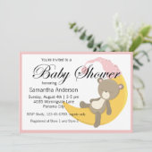 Teddy Bear op Crescent Moon Baby shower Kaart (Staand voorkant)