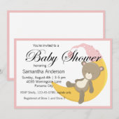Teddy Bear op Crescent Moon Baby shower Kaart (Voorkant / Achterkant)