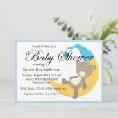 Teddy Bear op Crescent Moon Baby shower Kaart (Staand voorkant)