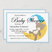 Teddy Bear op Crescent Moon Baby shower Kaart (Voorkant / Achterkant)