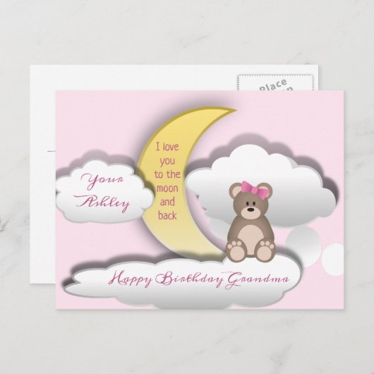 Teddy Bear op het Briefkaart van de Moon Birthday (Voorkant / Achterkant)