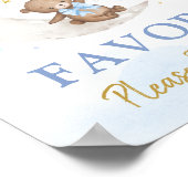 Teddy Bear op Moon Blue Gold Balloons Favors Sign Poster (Hoek)