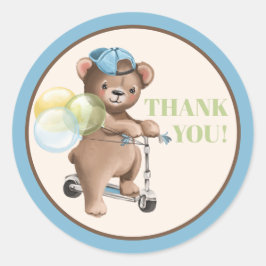 Teddy Bear op Scooter Baby shower Dank u Ronde Sticker