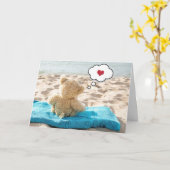 Teddy Bear op strand Kaart (Gele Bloem)
