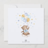 Teddy Bear over Moon Blue Gold Balloons Baby Boy Kaart (Achterkant)